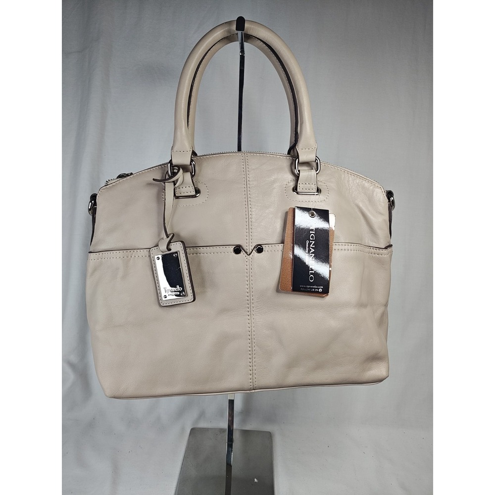 NWT Tignanello Polished Pockets Convertible Satchel Leather Bag Purse Cream